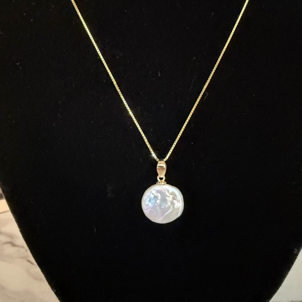 Genuine Coin Pearl Necklace Gold Over 925 Sterling Silver 18” NWT